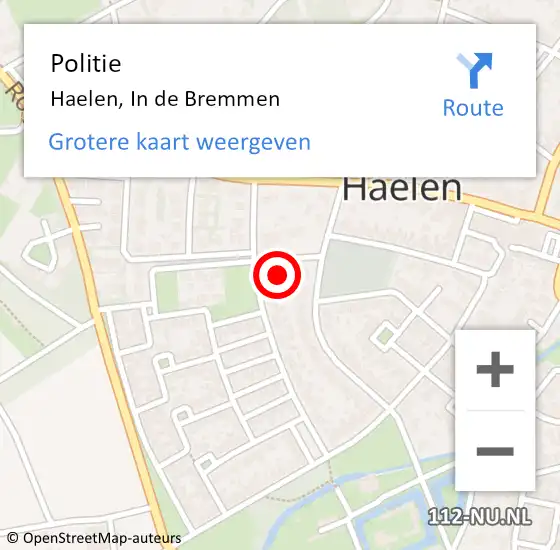 Locatie op kaart van de 112 melding: Politie Haelen, In de Bremmen op 1 maart 2023 13:25