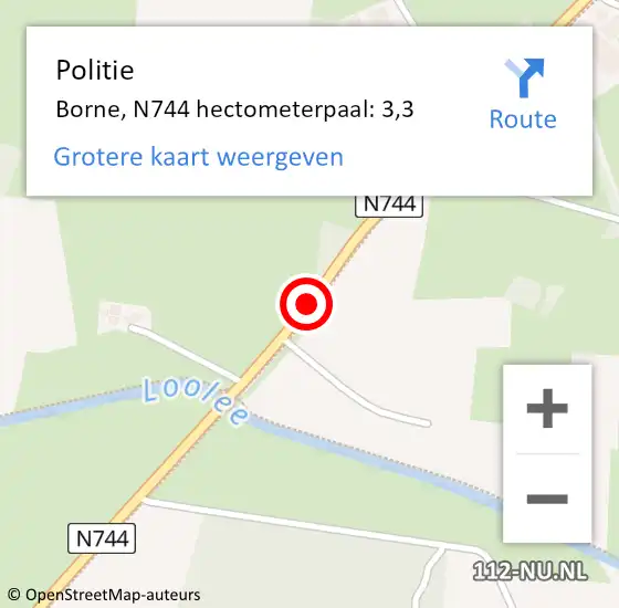 Locatie op kaart van de 112 melding: Politie Borne, N744 hectometerpaal: 3,3 op 1 maart 2023 13:53