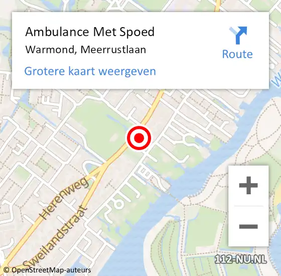 Locatie op kaart van de 112 melding: Ambulance Met Spoed Naar Warmond, Meerrustlaan op 1 maart 2023 14:06