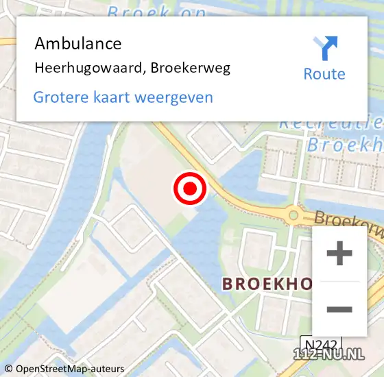Locatie op kaart van de 112 melding: Ambulance Heerhugowaard, Broekerweg op 1 maart 2023 14:12