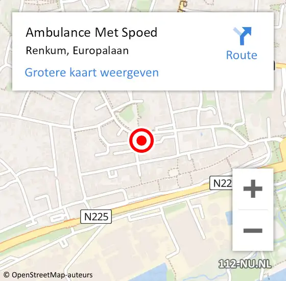 Locatie op kaart van de 112 melding: Ambulance Met Spoed Naar Renkum, Europalaan op 1 maart 2023 14:13