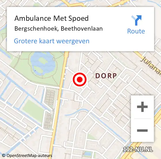 Locatie op kaart van de 112 melding: Ambulance Met Spoed Naar Bergschenhoek, Beethovenlaan op 1 maart 2023 14:19