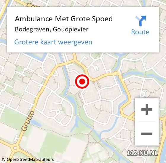 Locatie op kaart van de 112 melding: Ambulance Met Grote Spoed Naar Bodegraven, Goudplevier op 1 maart 2023 15:32