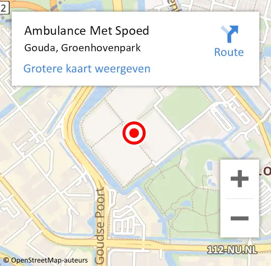 Locatie op kaart van de 112 melding: Ambulance Met Spoed Naar Gouda, Groenhovenpark op 1 maart 2023 15:41