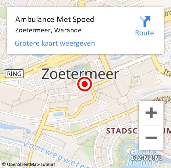 Locatie op kaart van de 112 melding: Ambulance Met Spoed Naar Zoetermeer, Warande op 1 maart 2023 15:54