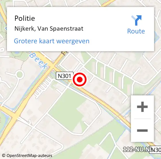 Locatie op kaart van de 112 melding: Politie Nijkerk, Van Spaenstraat op 1 maart 2023 16:00