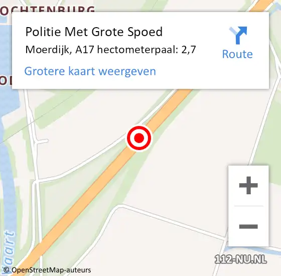 Locatie op kaart van de 112 melding: Politie Met Grote Spoed Naar Moerdijk, A17 hectometerpaal: 2,7 op 1 maart 2023 16:08