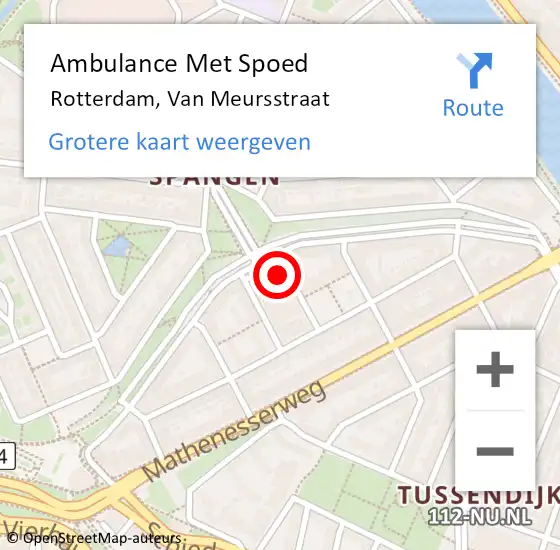 Locatie op kaart van de 112 melding: Ambulance Met Spoed Naar Rotterdam, Van Meursstraat op 1 maart 2023 16:16