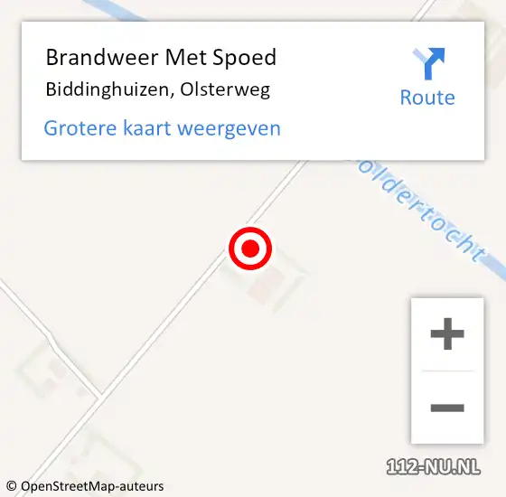 Locatie op kaart van de 112 melding: Brandweer Met Spoed Naar Biddinghuizen, Olsterweg op 17 augustus 2014 12:46