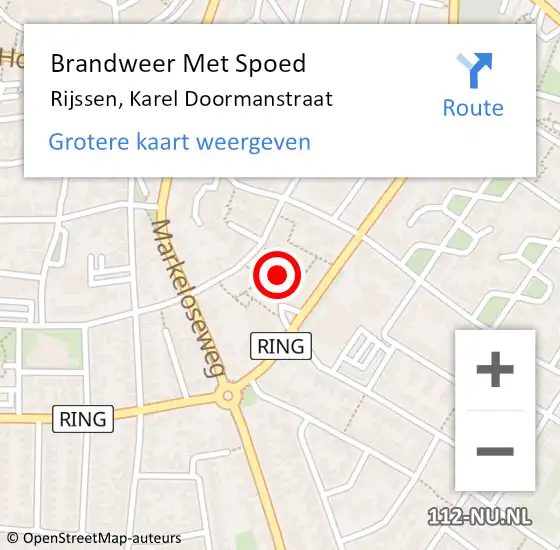 Locatie op kaart van de 112 melding: Brandweer Met Spoed Naar Rijssen, Karel Doormanstraat op 1 maart 2023 16:31