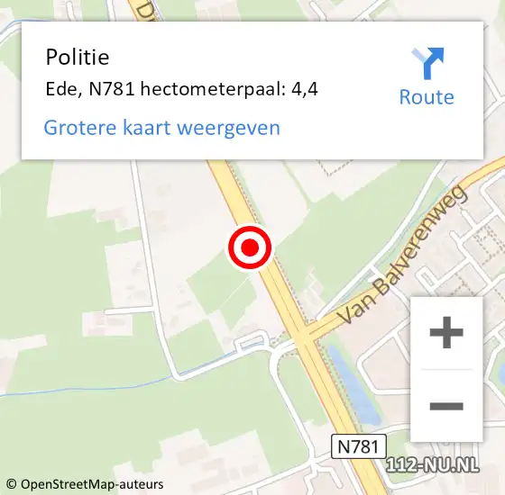 Locatie op kaart van de 112 melding: Politie Ede, N781 hectometerpaal: 4,4 op 1 maart 2023 16:46