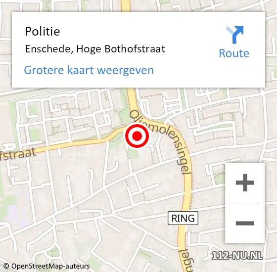 Locatie op kaart van de 112 melding: Politie Enschede, Hoge Bothofstraat op 1 maart 2023 16:54