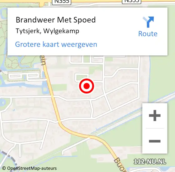 Locatie op kaart van de 112 melding: Brandweer Met Spoed Naar Tytsjerk, Wylgekamp op 17 augustus 2014 12:53