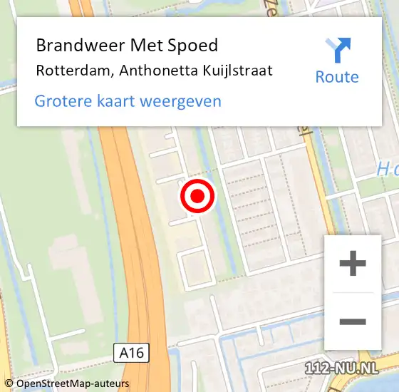 Locatie op kaart van de 112 melding: Brandweer Met Spoed Naar Rotterdam, Anthonetta Kuijlstraat op 1 maart 2023 17:09