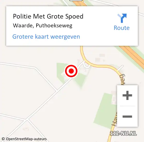 Locatie op kaart van de 112 melding: Politie Met Grote Spoed Naar Waarde, Puthoekseweg op 1 maart 2023 17:43