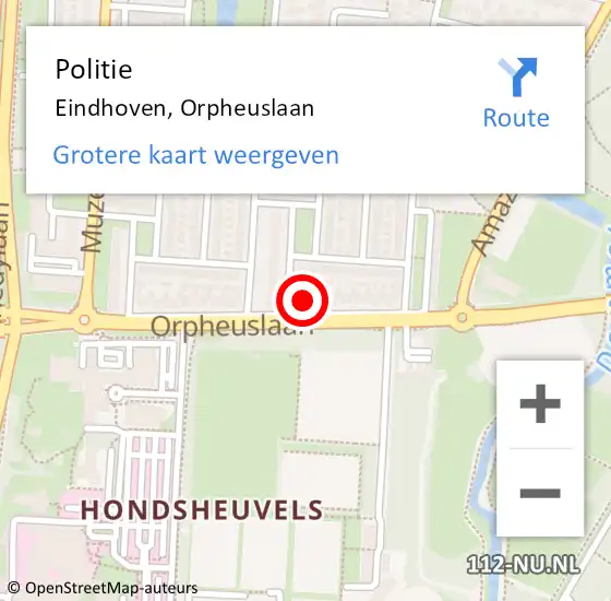 Locatie op kaart van de 112 melding: Politie Eindhoven, Orpheuslaan op 1 maart 2023 17:55