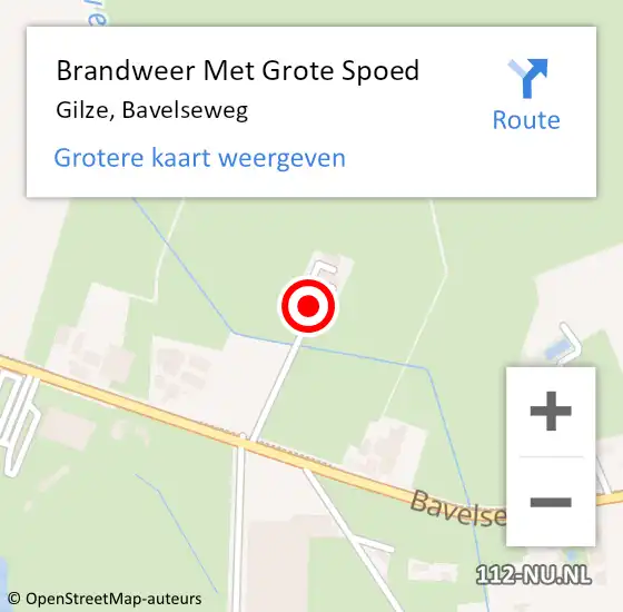 Locatie op kaart van de 112 melding: Brandweer Met Grote Spoed Naar Gilze, Bavelseweg op 1 maart 2023 18:04