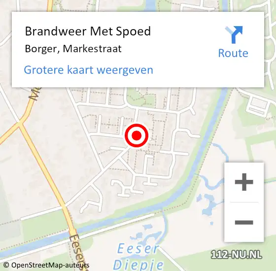 Locatie op kaart van de 112 melding: Brandweer Met Spoed Naar Borger, Markestraat op 1 maart 2023 18:07