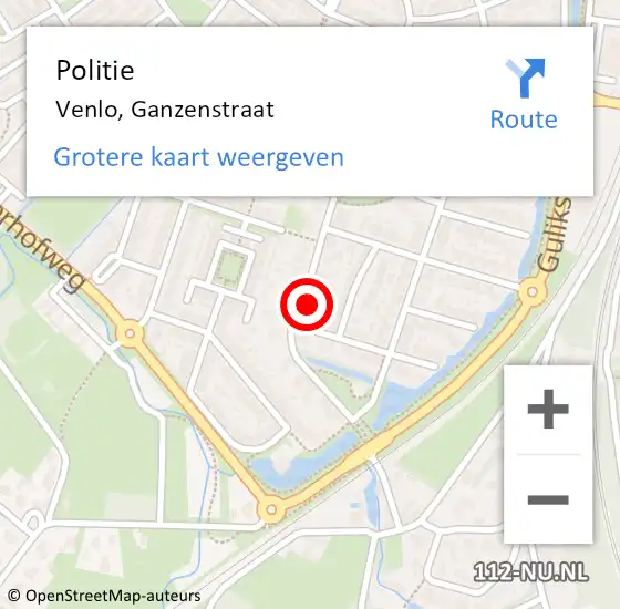 Locatie op kaart van de 112 melding: Politie Venlo, Ganzenstraat op 1 maart 2023 18:08