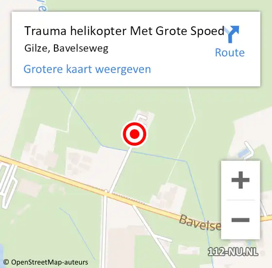 Locatie op kaart van de 112 melding: Trauma helikopter Met Grote Spoed Naar Gilze, Bavelseweg op 1 maart 2023 18:09