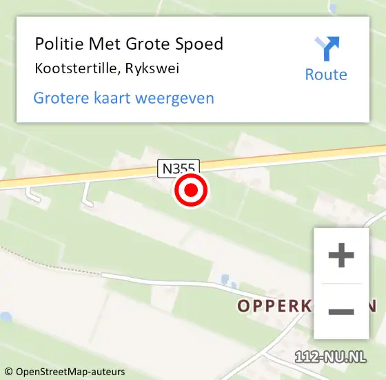 Locatie op kaart van de 112 melding: Politie Met Grote Spoed Naar Kootstertille, Rykswei op 1 maart 2023 18:53