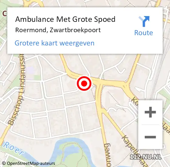 Locatie op kaart van de 112 melding: Ambulance Met Grote Spoed Naar Roermond, Zwartbroekpoort op 1 maart 2023 19:02