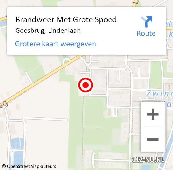Locatie op kaart van de 112 melding: Brandweer Met Grote Spoed Naar Geesbrug, Lindenlaan op 1 maart 2023 19:47