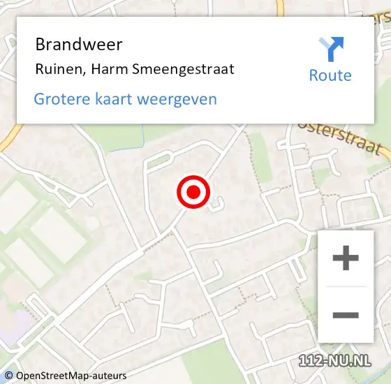 Locatie op kaart van de 112 melding: Brandweer Ruinen, Harm Smeengestraat op 17 augustus 2014 13:11