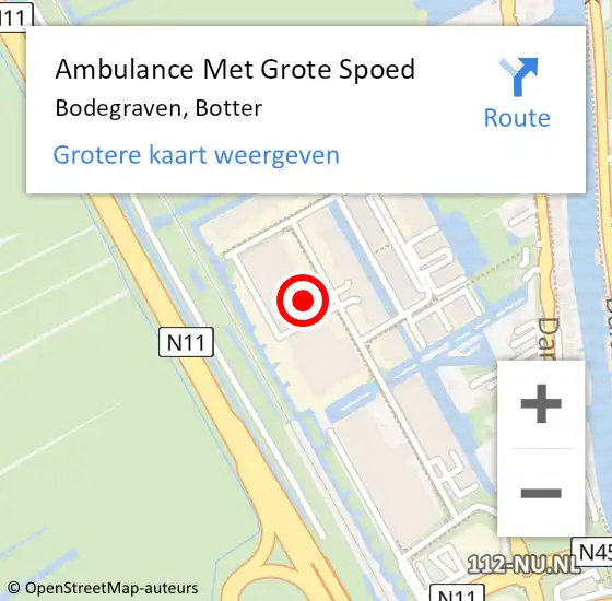 Locatie op kaart van de 112 melding: Ambulance Met Grote Spoed Naar Bodegraven, Botter op 1 maart 2023 21:34