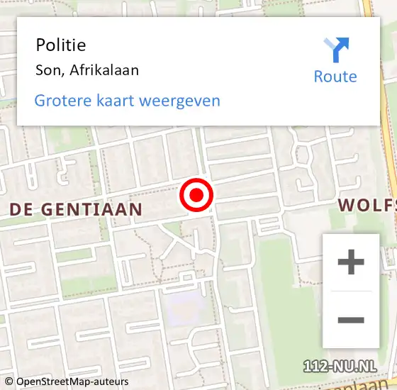 Locatie op kaart van de 112 melding: Politie Son, Afrikalaan op 1 maart 2023 21:53