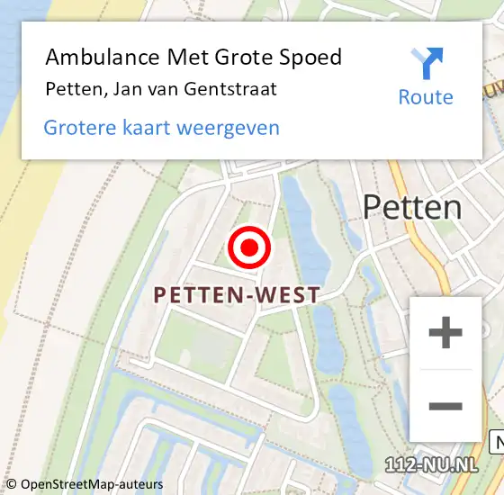 Locatie op kaart van de 112 melding: Ambulance Met Grote Spoed Naar Petten, Jan van Gentstraat op 1 maart 2023 22:04