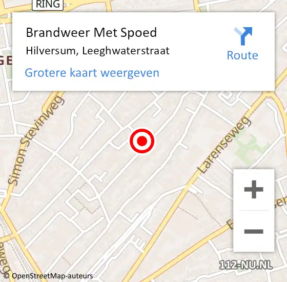 Locatie op kaart van de 112 melding: Brandweer Met Spoed Naar Hilversum, Leeghwaterstraat op 2 maart 2023 00:02