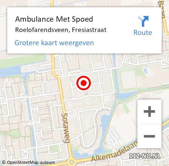 Locatie op kaart van de 112 melding: Ambulance Met Spoed Naar Roelofarendsveen, Fresiastraat op 2 maart 2023 00:20