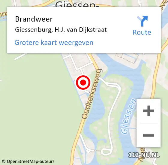 Locatie op kaart van de 112 melding: Brandweer Giessenburg, H.J. van Dijkstraat op 2 maart 2023 00:50