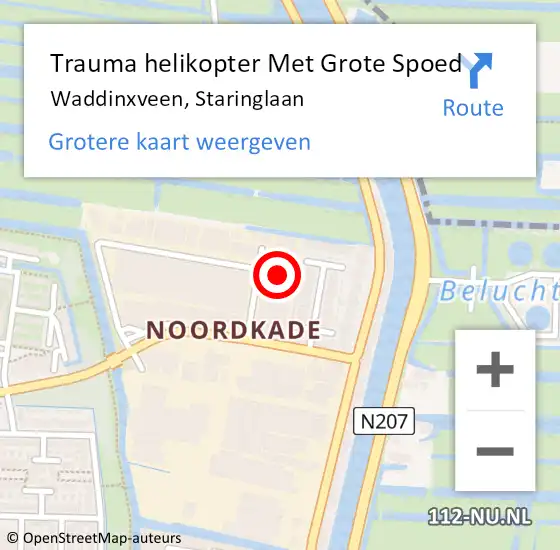 Locatie op kaart van de 112 melding: Trauma helikopter Met Grote Spoed Naar Waddinxveen, Staringlaan op 2 maart 2023 02:33