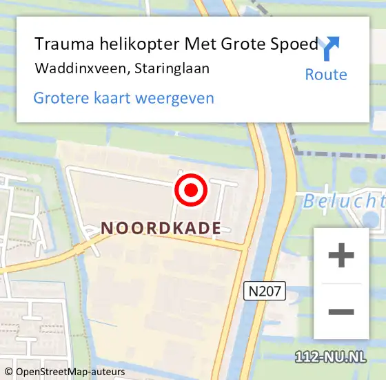 Locatie op kaart van de 112 melding: Trauma helikopter Met Grote Spoed Naar Waddinxveen, Staringlaan op 2 maart 2023 02:37