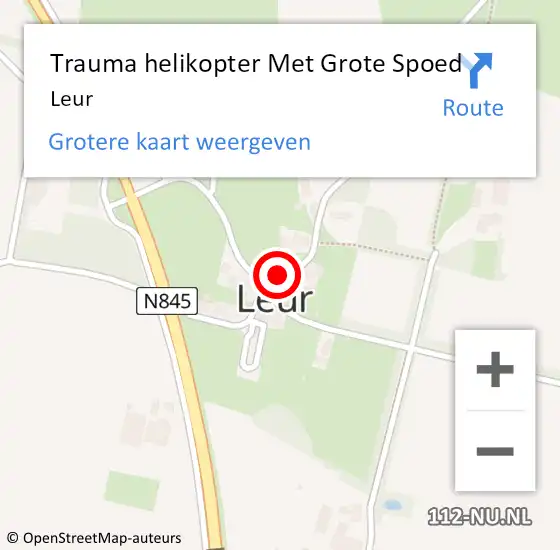 Locatie op kaart van de 112 melding: Trauma helikopter Met Grote Spoed Naar Leur op 2 maart 2023 02:48