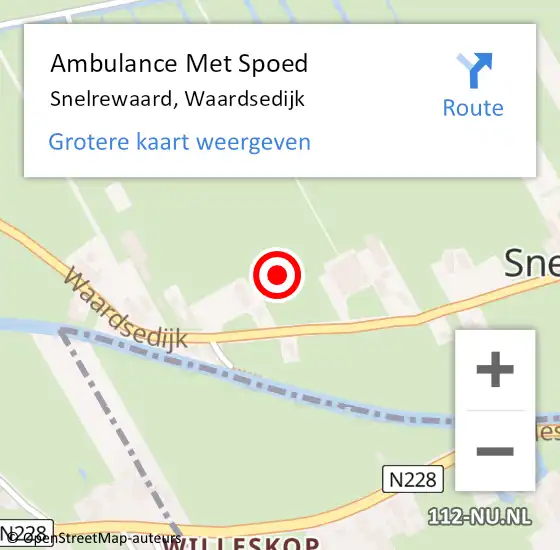 Locatie op kaart van de 112 melding: Ambulance Met Spoed Naar Snelrewaard, Waardsedijk op 2 maart 2023 04:37