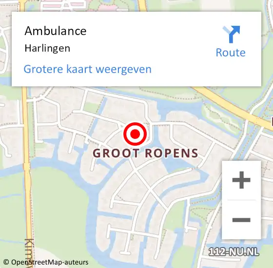 Locatie op kaart van de 112 melding: Ambulance Harlingen op 2 maart 2023 05:01