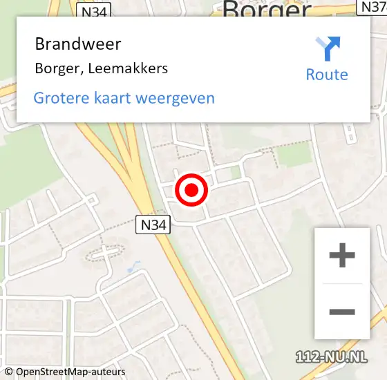 Locatie op kaart van de 112 melding: Brandweer Borger, Leemakkers op 2 maart 2023 05:05