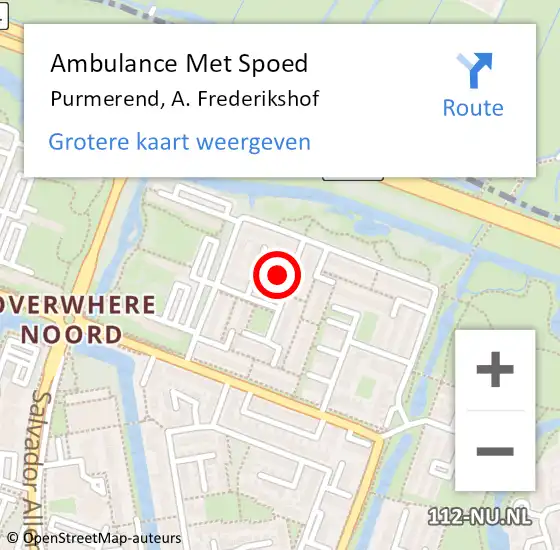 Locatie op kaart van de 112 melding: Ambulance Met Spoed Naar Purmerend, A. Frederikshof op 2 maart 2023 05:48