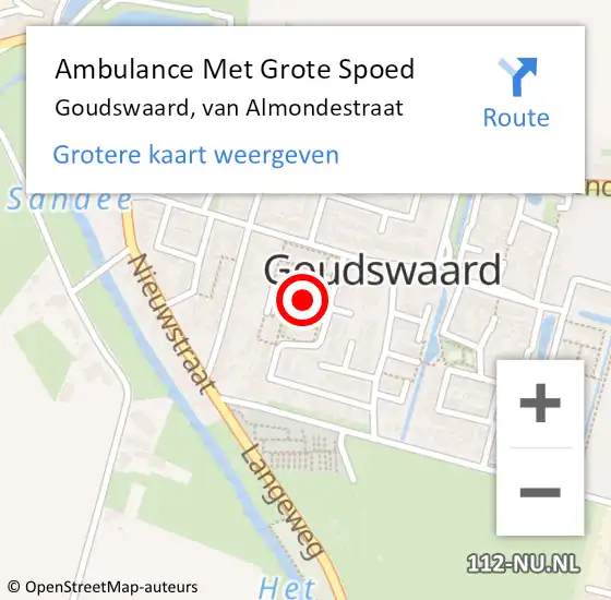 Locatie op kaart van de 112 melding: Ambulance Met Grote Spoed Naar Goudswaard, van Almondestraat op 2 maart 2023 06:33