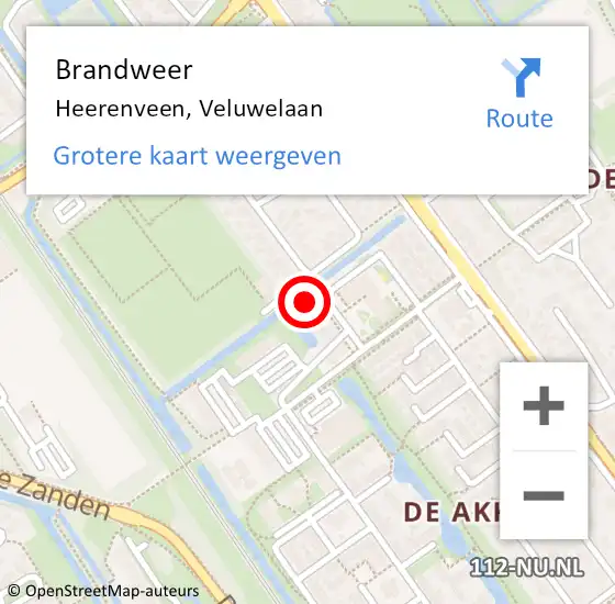 Locatie op kaart van de 112 melding: Brandweer Heerenveen, Veluwelaan op 2 maart 2023 06:50