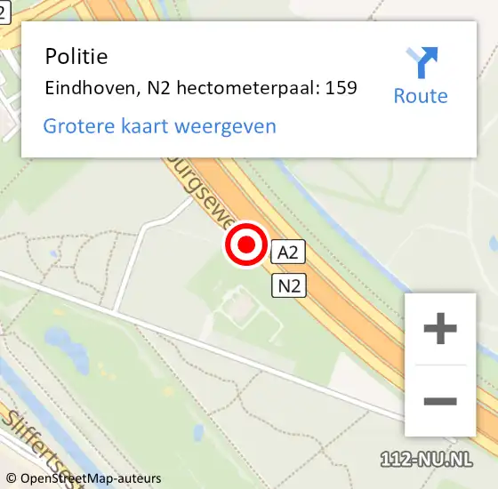 Locatie op kaart van de 112 melding: Politie Eindhoven, N2 hectometerpaal: 159 op 2 maart 2023 06:53