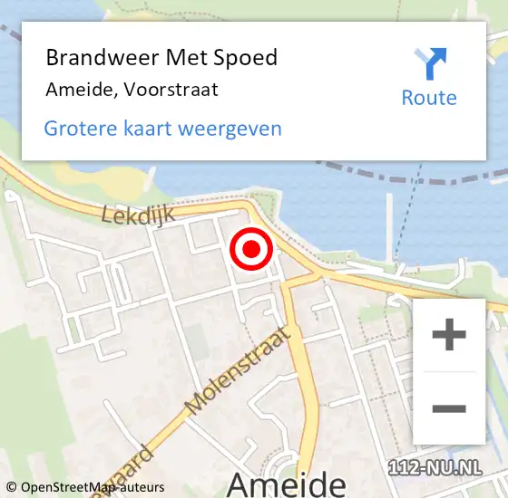 Locatie op kaart van de 112 melding: Brandweer Met Spoed Naar Ameide, Voorstraat op 2 maart 2023 07:00
