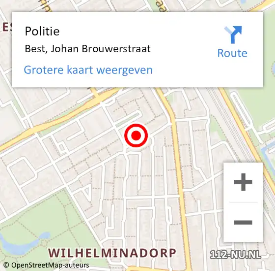 Locatie op kaart van de 112 melding: Politie Best, Johan Brouwerstraat op 2 maart 2023 07:22