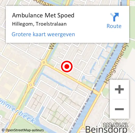 Locatie op kaart van de 112 melding: Ambulance Met Spoed Naar Hillegom, Troelstralaan op 2 maart 2023 08:02