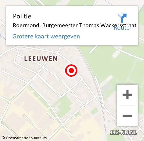 Locatie op kaart van de 112 melding: Politie Roermond, Burgemeester Thomas Wackersstraat op 2 maart 2023 08:06