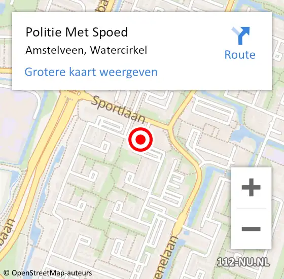 Locatie op kaart van de 112 melding: Politie Met Spoed Naar Amstelveen, Watercirkel op 2 maart 2023 08:24