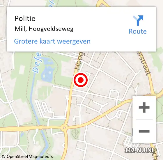 Locatie op kaart van de 112 melding: Politie Mill, Hoogveldseweg op 2 maart 2023 08:48